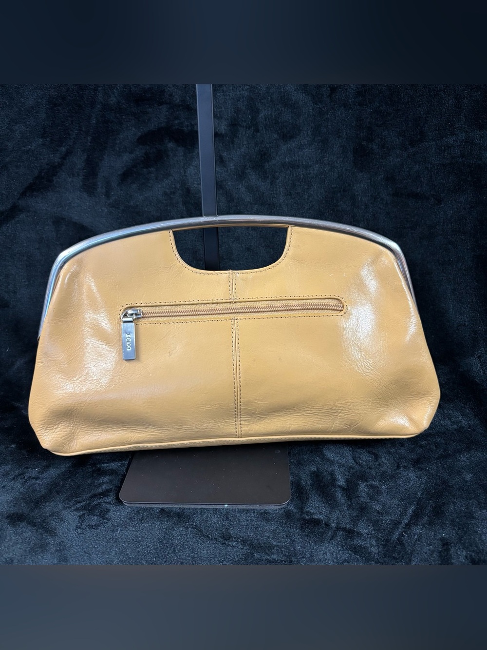 VINTAGE Hobo international leather clutch handbag Beige and Teal